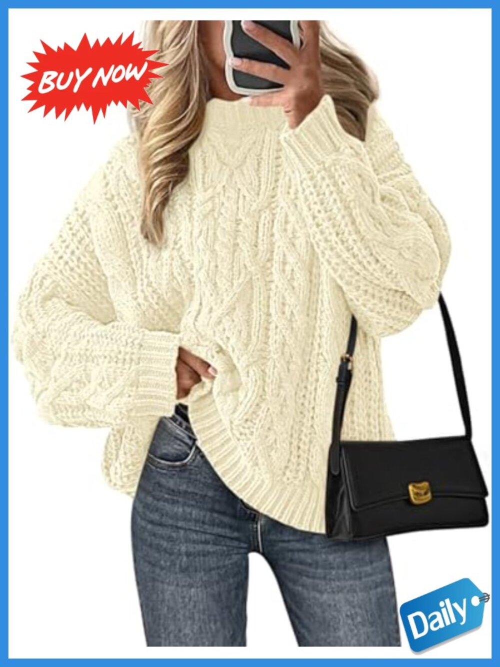PRETTYGARDEN Women's Oversized Cable Knit Sweater Chunky Pullover